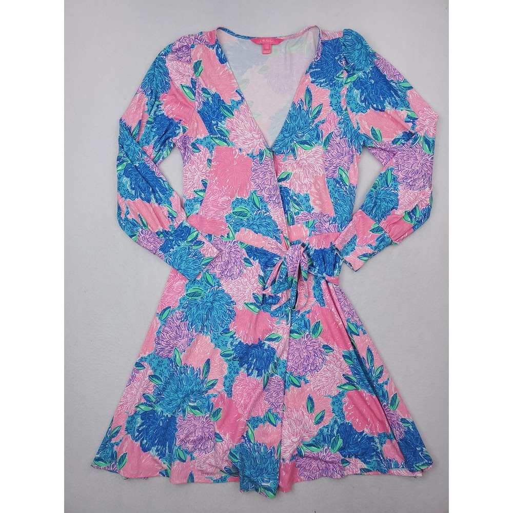 Lilly Pulitzer Rosalinda Dress Womens M Pink Beach House Blooms Floral Belted